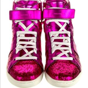 Saint Laurent YSL Pink Fuchsia Nappa Hightop Sneakers - like new condition 💕